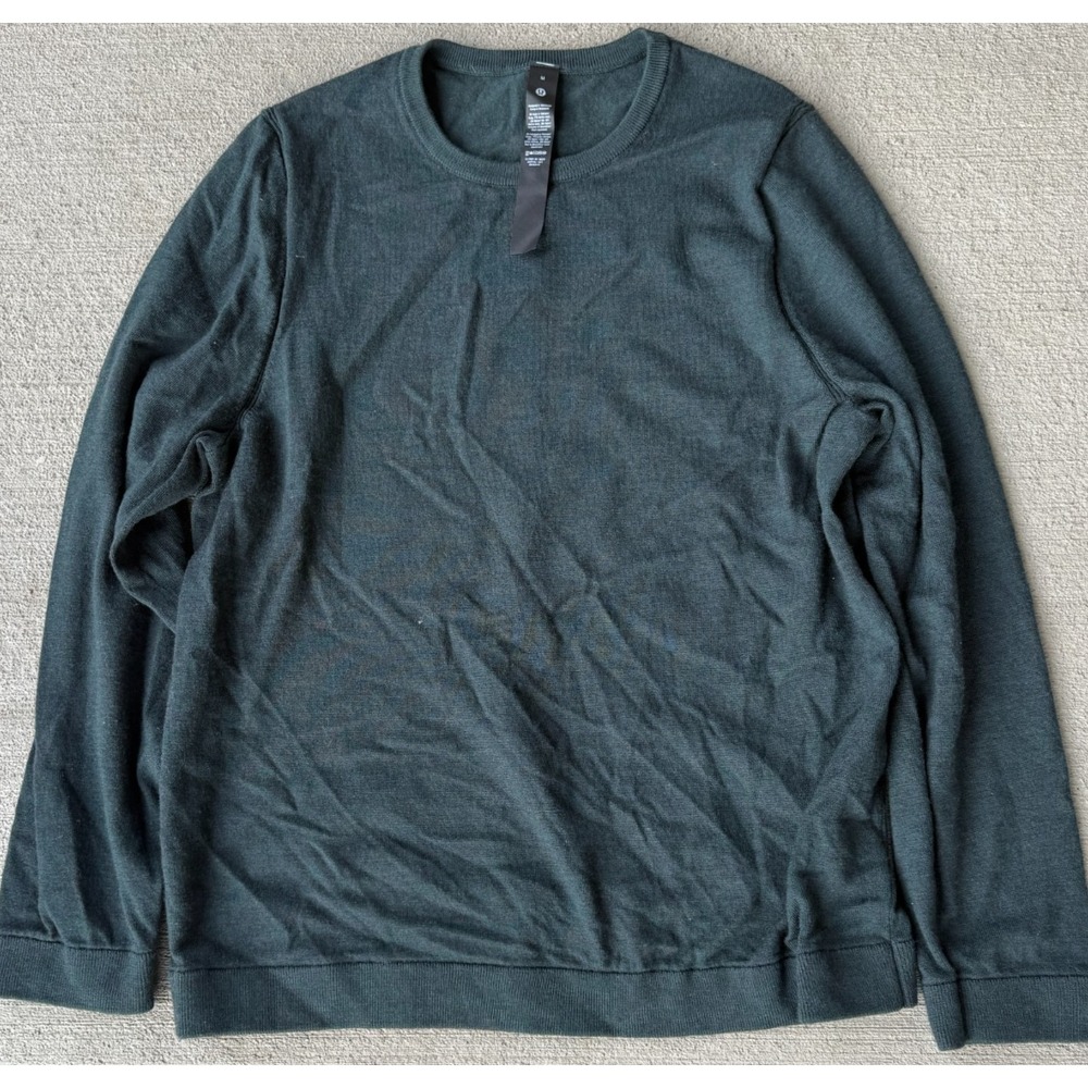 Lululemon Mens Sweater Green Merino Wool Pullover Long Sleeve Outdoor Size M